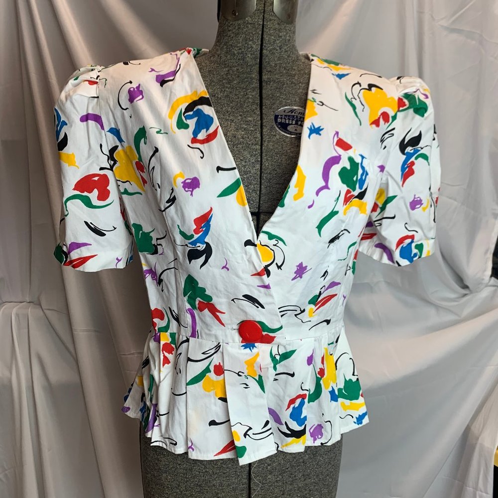 Vintage Audrey Celine 80s Grafitti Style Blouse Size 9/10